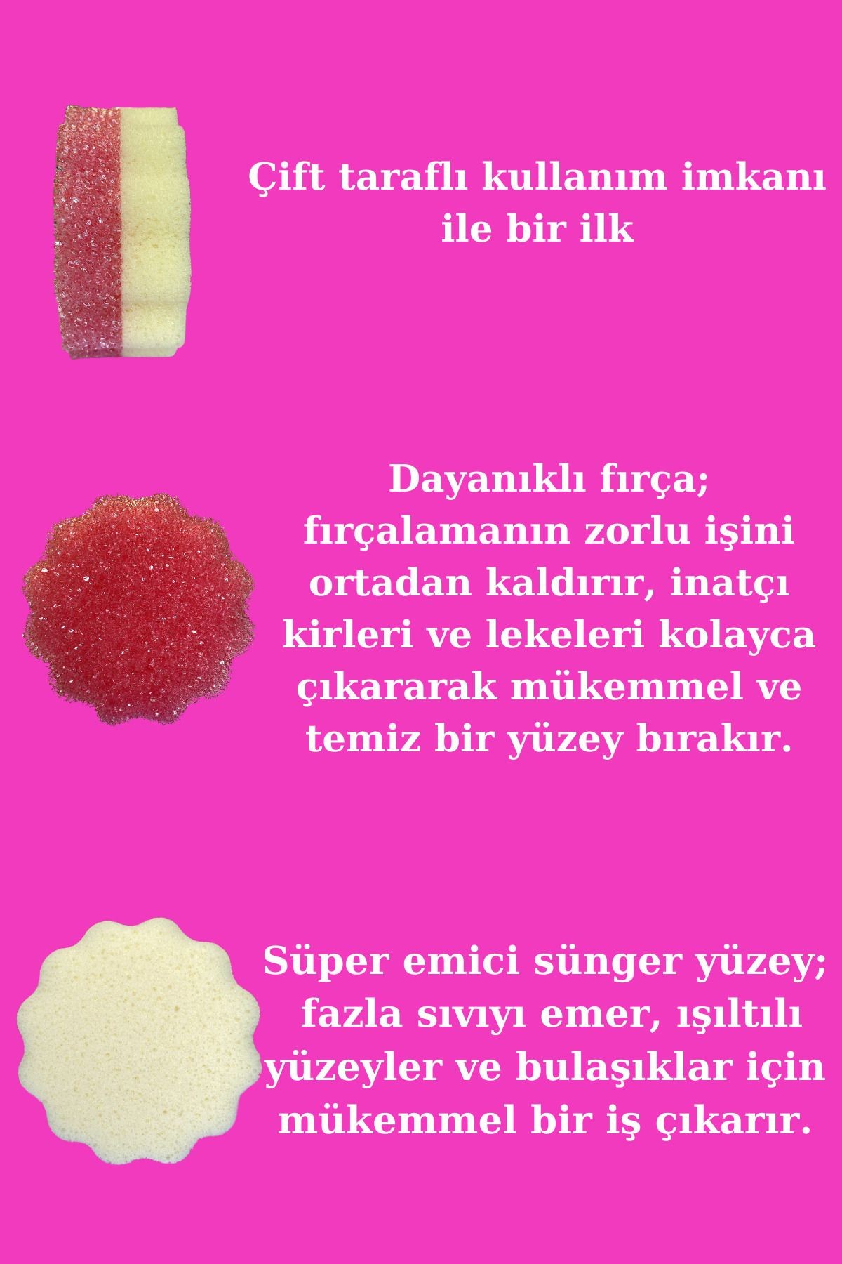 MUCİZEVİ DUAL ÇİFT TARAFLI SÜNGER VE OVALAYICI/ Sıcak ve Soğuk Suda Farklı Lekelerde Mucizevi Etki