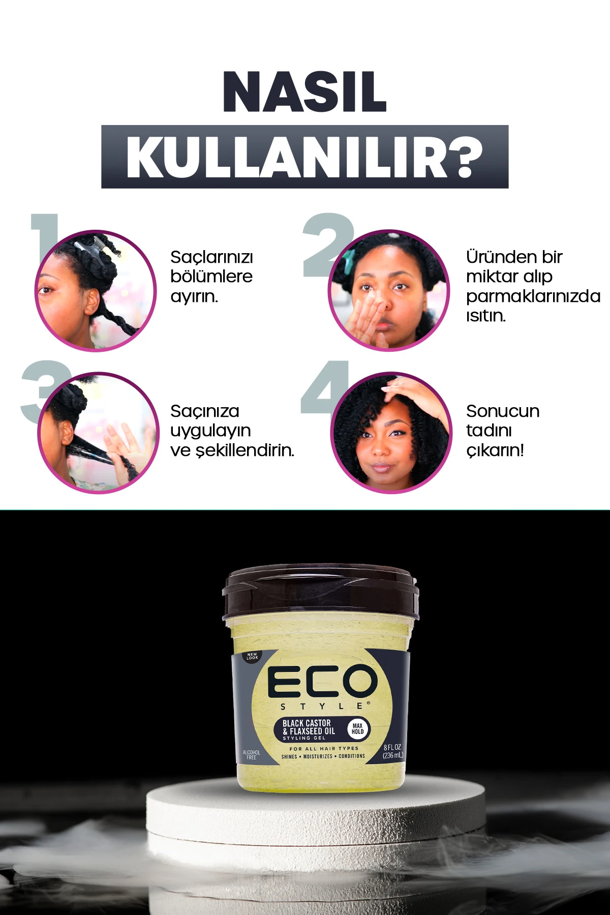 Siyah Hint Yağı Ve Keten Tohumu Yağı, Şekillendirici Saç Jölesi, 236 ml Black Castor Oil Styling Gel