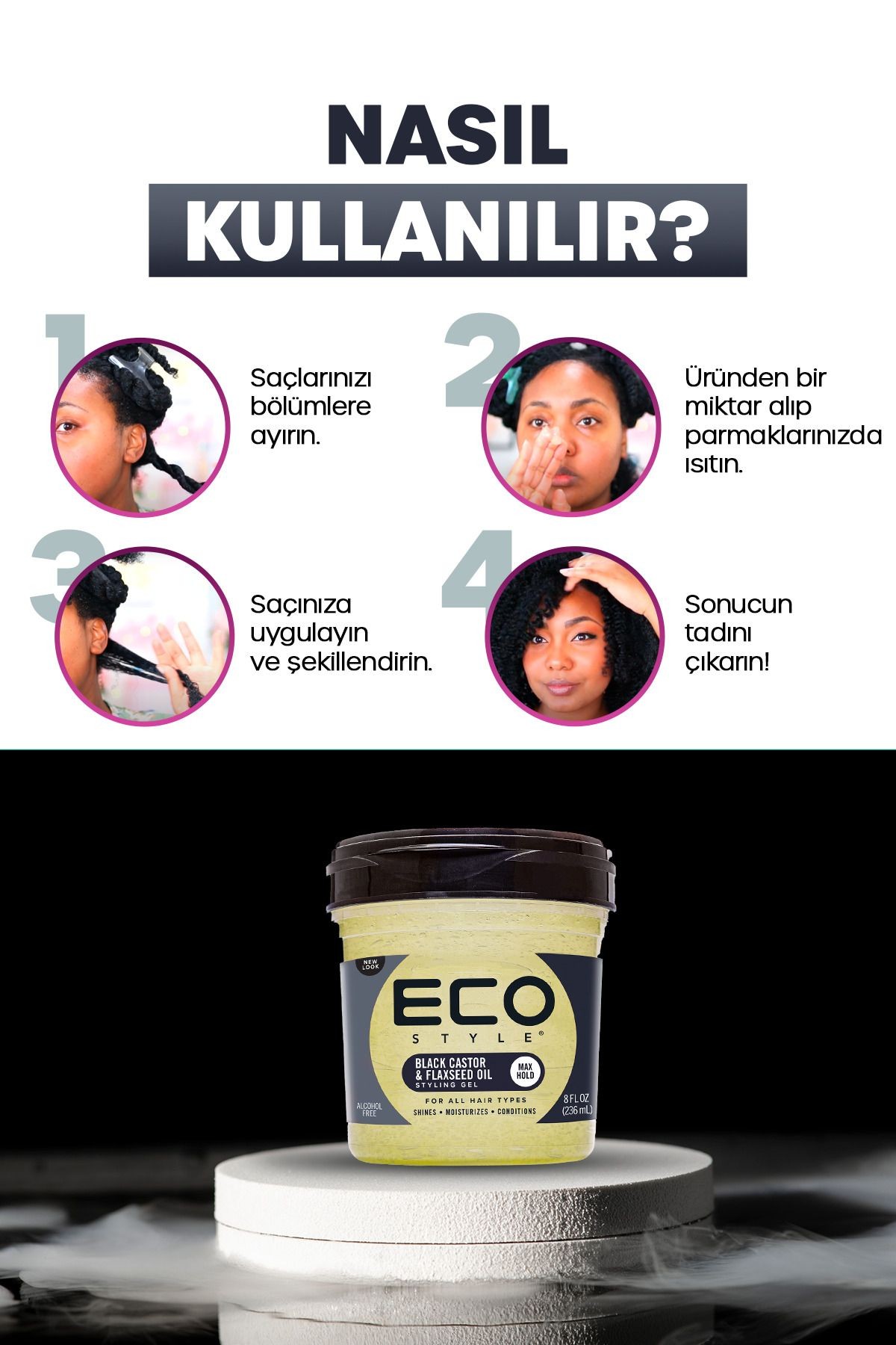 Siyah Hint Yağı Ve Keten Tohumu Yağı, Şekillendirici Saç Jölesi, 236 ml Black Castor Oil Styling Gel