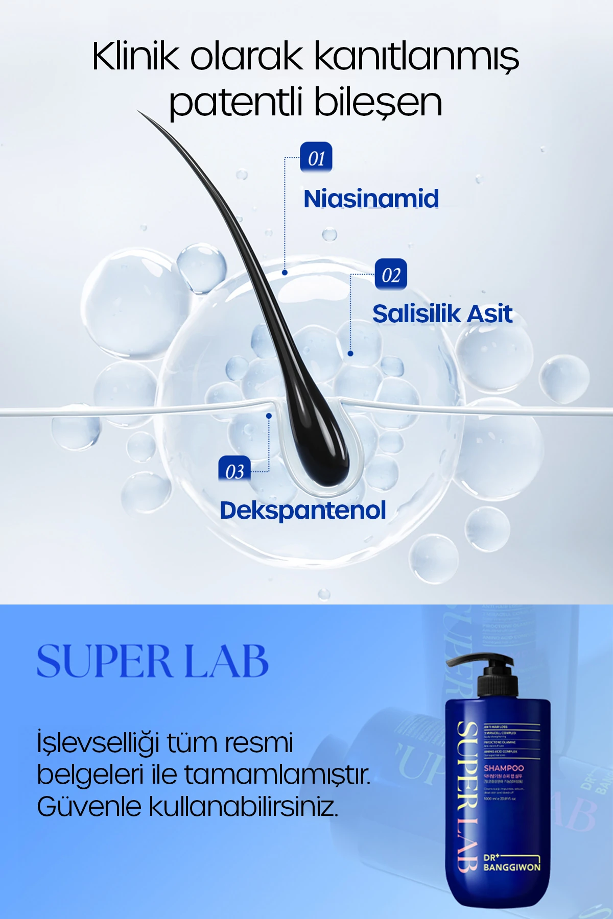 Super Lab Şampuan, Dökülme Karşıtı, Piroctone Olamin, Amino Acid, 3 Miracell Complex 1000 Ml