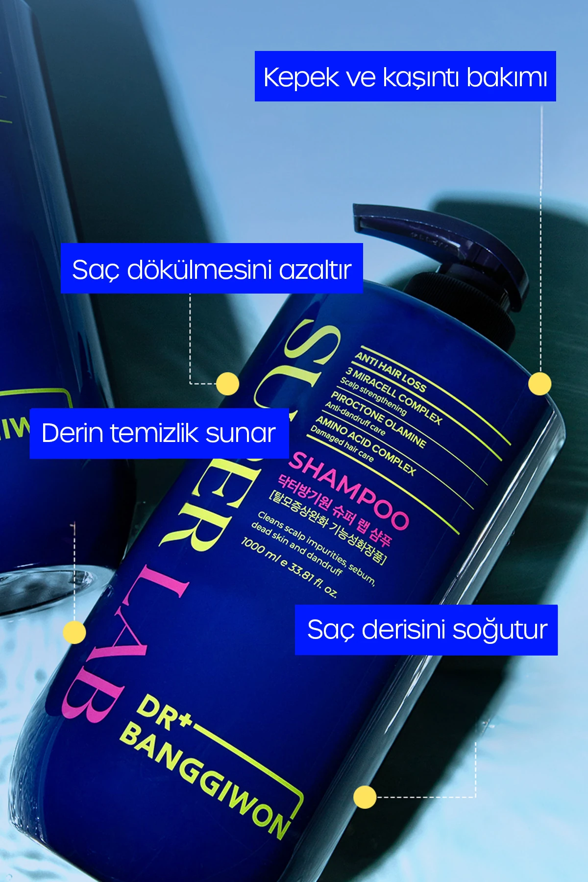 Super Lab Şampuan, Dökülme Karşıtı, Piroctone Olamin, Amino Acid, 3 Miracell Complex 1000 Ml