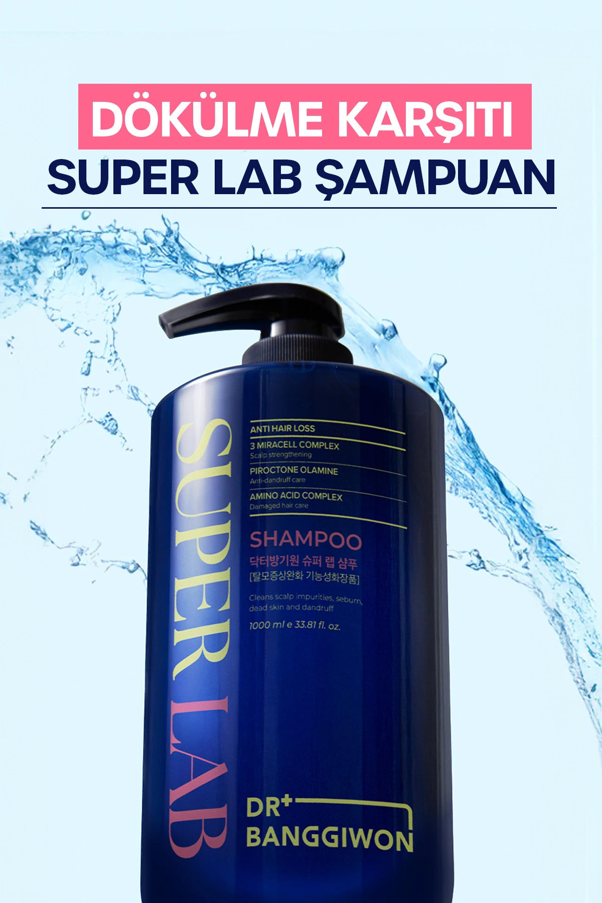 Super Lab Şampuan, Dökülme Karşıtı, Piroctone Olamin, Amino Acid, 3 Miracell Complex 1000 Ml