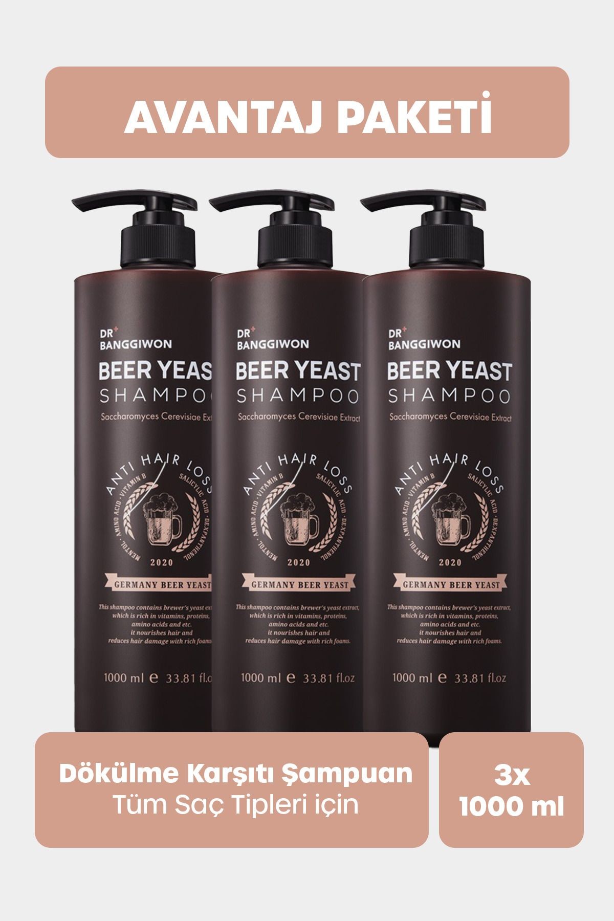 Premium Alman Bira Mayası Şampuanı Germany Beer Yeast Shampoo 3x1000 ml