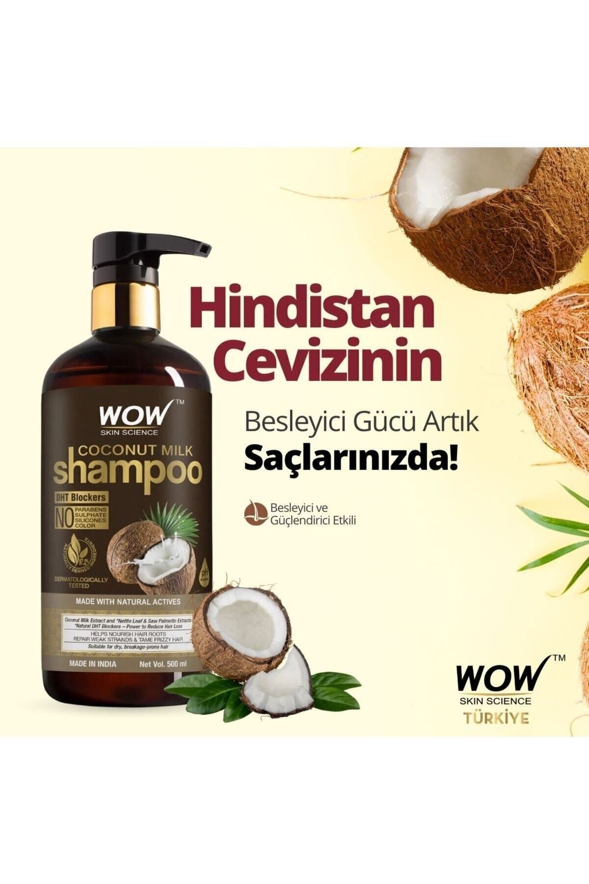 Hindistan Cevizi Sütü Şampuanı-%97,2 Doğal Içerik-nemlendirici, Besleyici, Dökülme Karşıtı 500ml