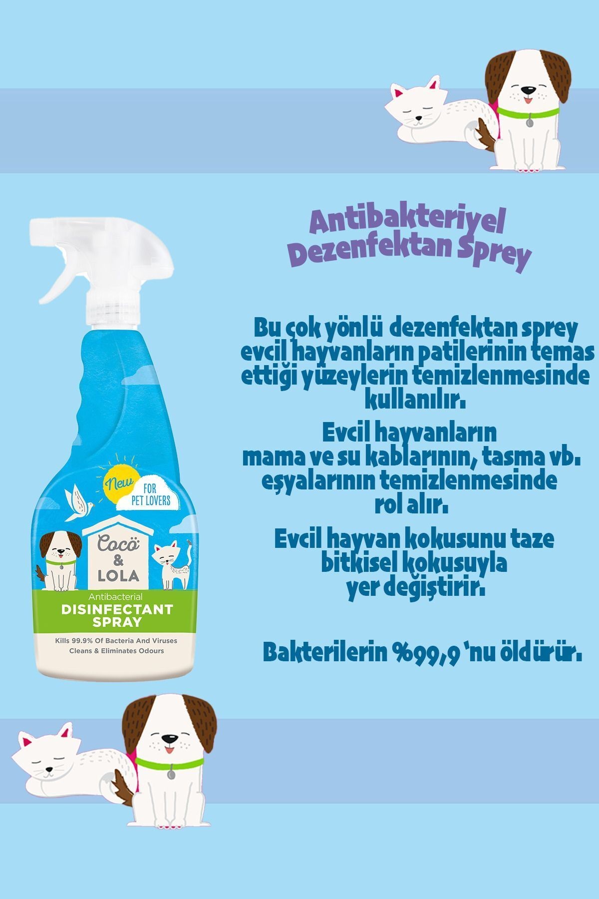 Dezenfektan Sprey-Bakteri ve virüslerin %99,9'unu öldürür ve kokuları temizler-500ml