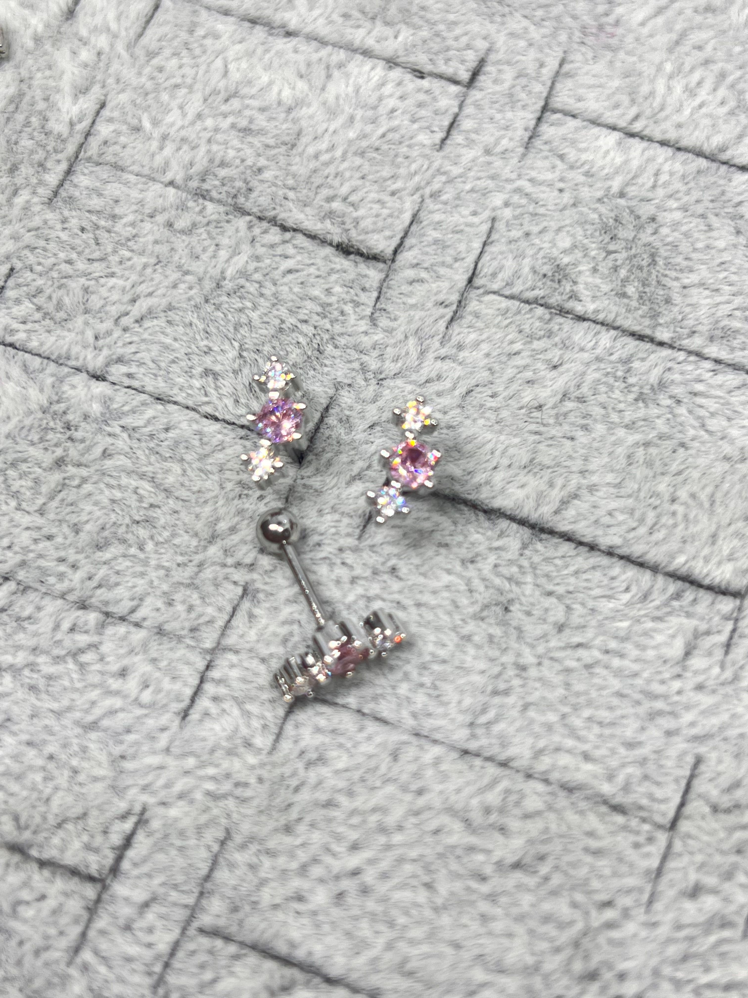 Silver Pembe Taşlı Helix Piercing | Çelik