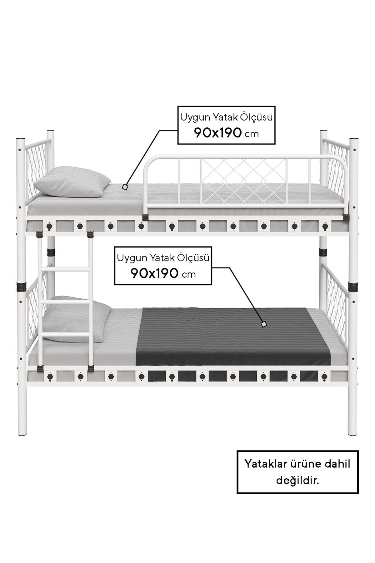 Yurt - Genç &Çocuk Odası - Metal Ahşap Ranza&Karyola - 90x190 - Gri - AKS Viva