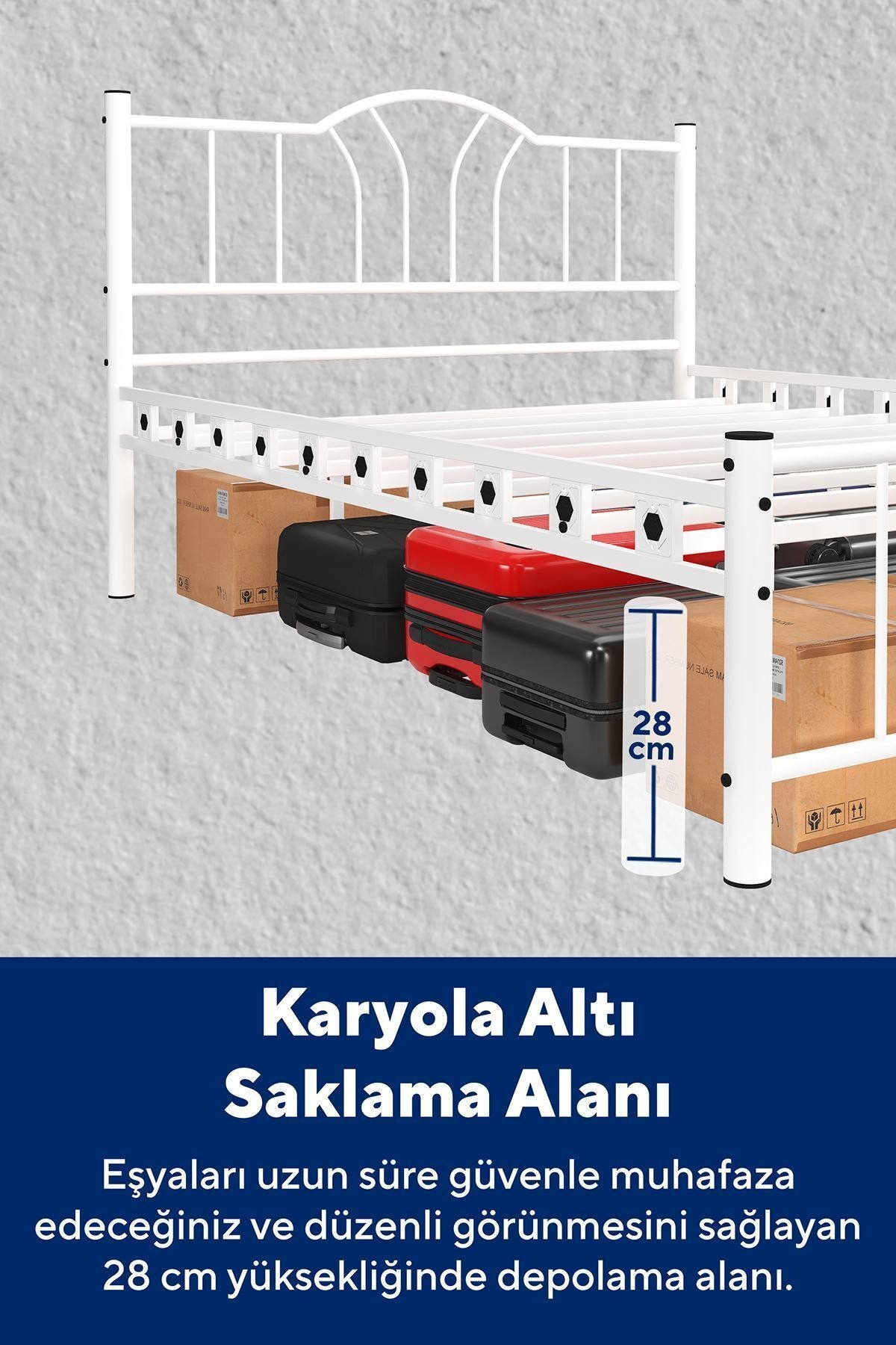 Bella - Çift Kişilik Karyola - Ferforje Metal - Beyaz - AKS Viva