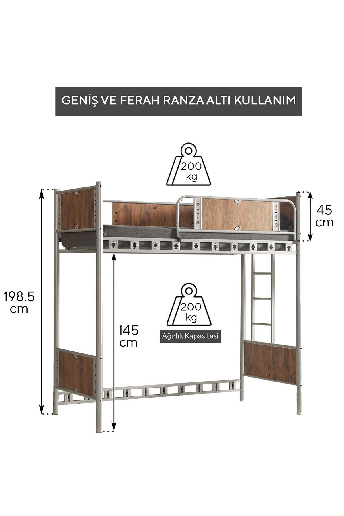 Prizma - Genç&Çocuk Odası - Metal Ranza - 90x190 - Gri - AKS Viva