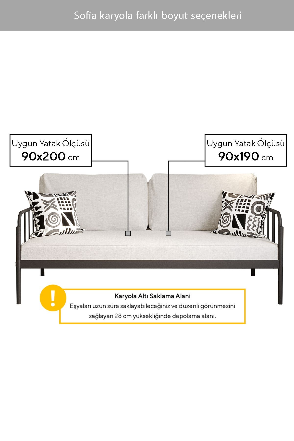 Sofia - Sedir Metal Karyola - 90x200 - AKS Viva