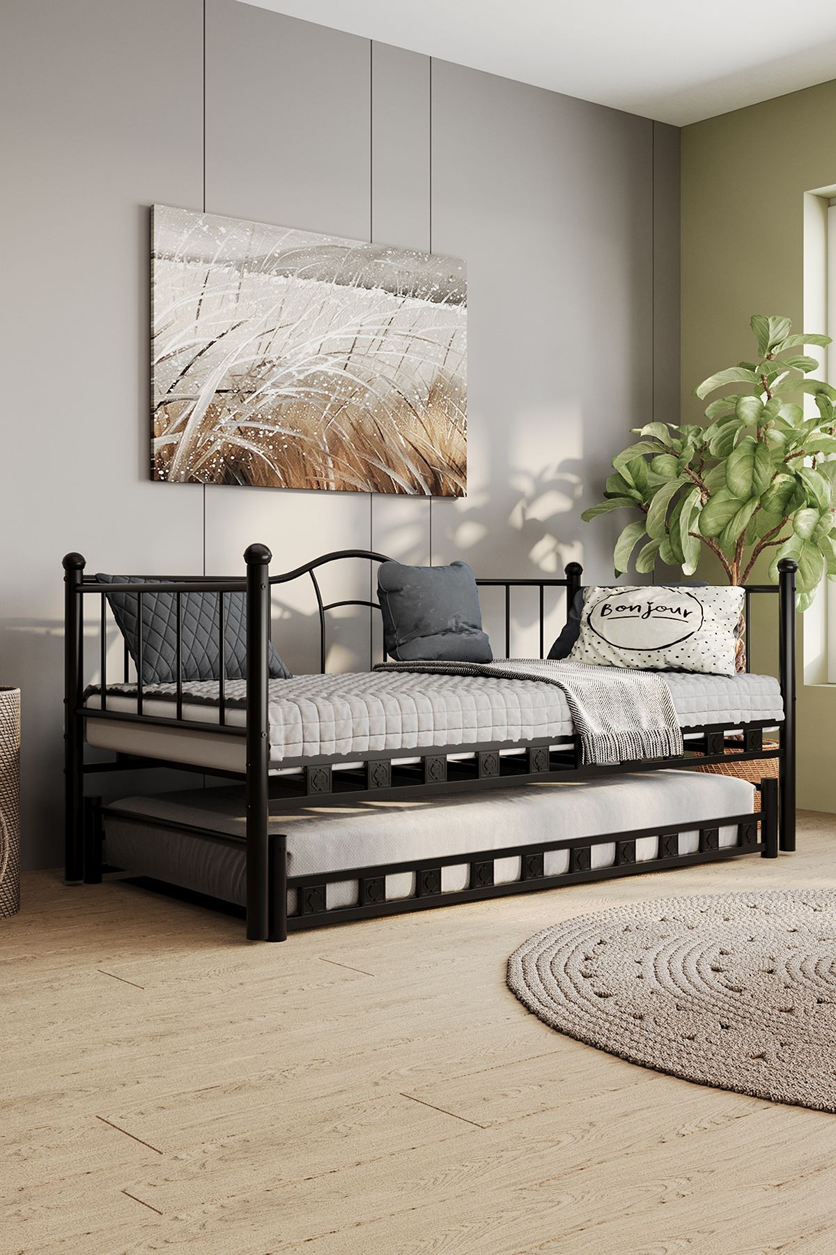 Kamelya - Yavrulu Daybed Sedir Karyola - Siyah - AKS Viva