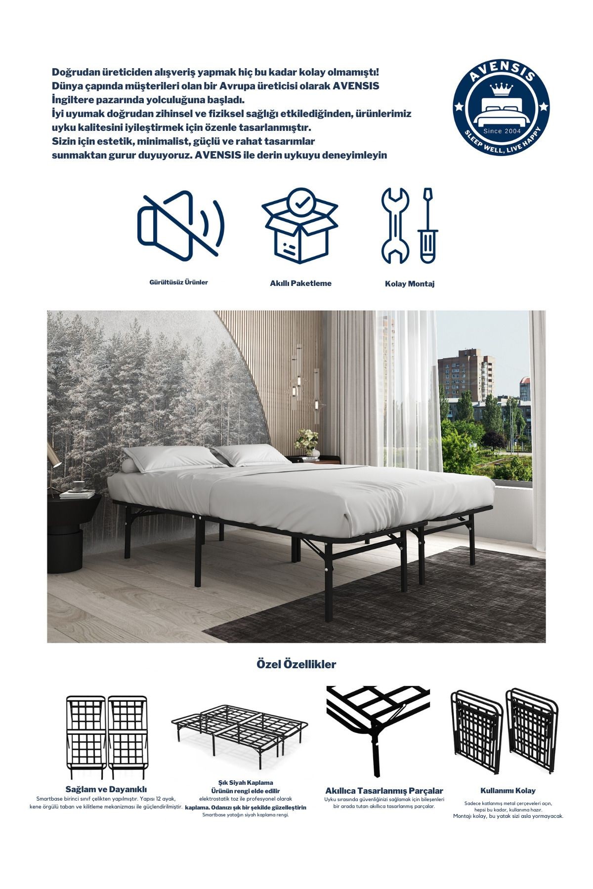 Smart Base - Çift Kişilik - Katlanır Metal Karyola - AKS Viva