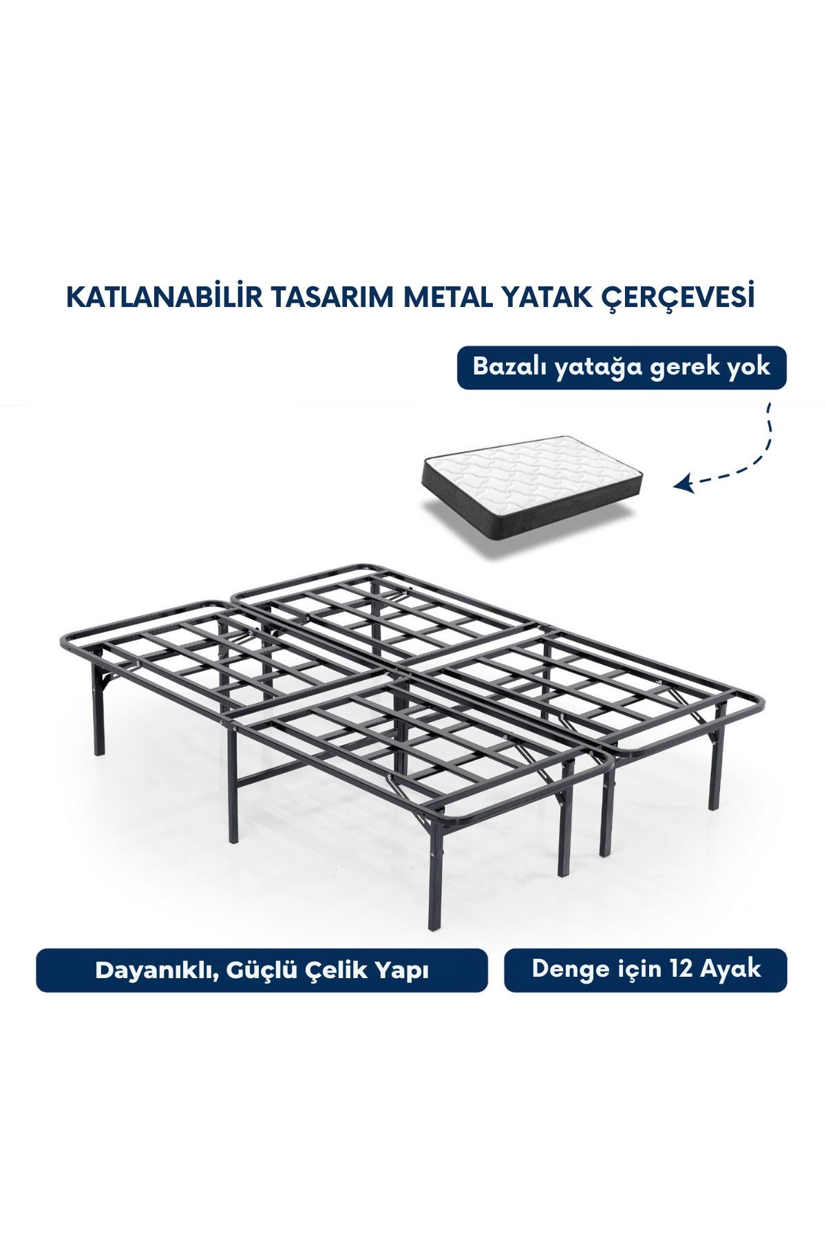 Smart Base - Çift Kişilik - Katlanır Metal Karyola - AKS Viva