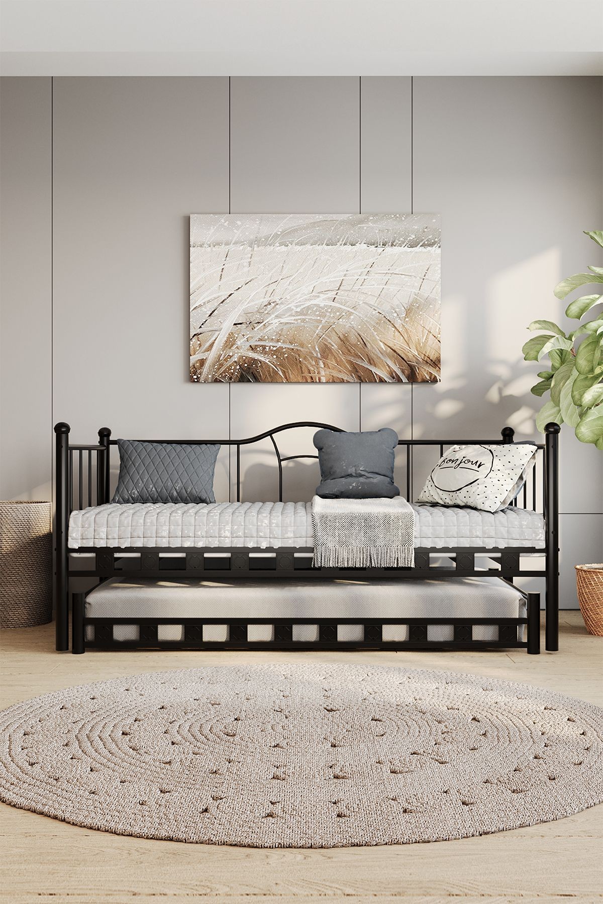Kamelya - Yavrulu Daybed Sedir Karyola - Siyah - AKS Viva