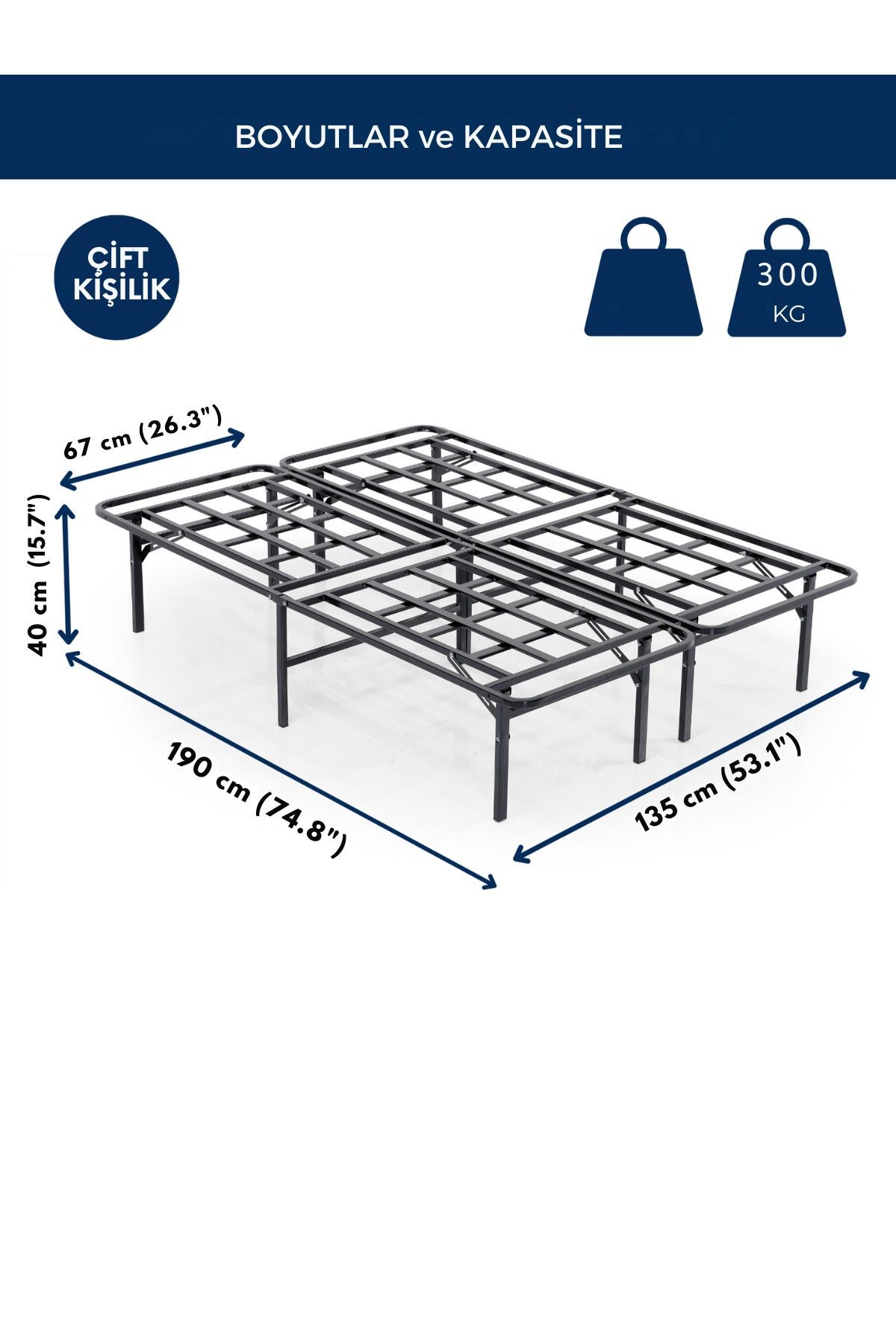 Smart Base - Çift Kişilik - Katlanır Metal Karyola - AKS Viva