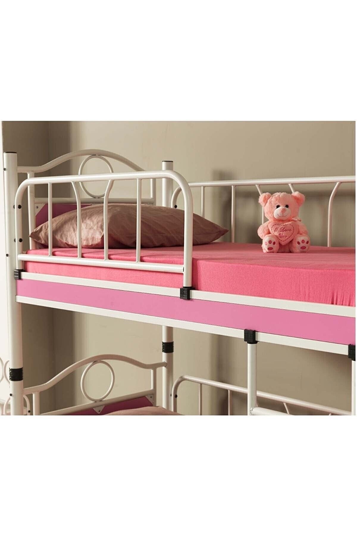 Zümrüt - Bebek Çocuk Odası - Ahşap Başlık - Metal Ranza Ve Karyola - 80x160 - Beyaz/Pembe - AKS Viva