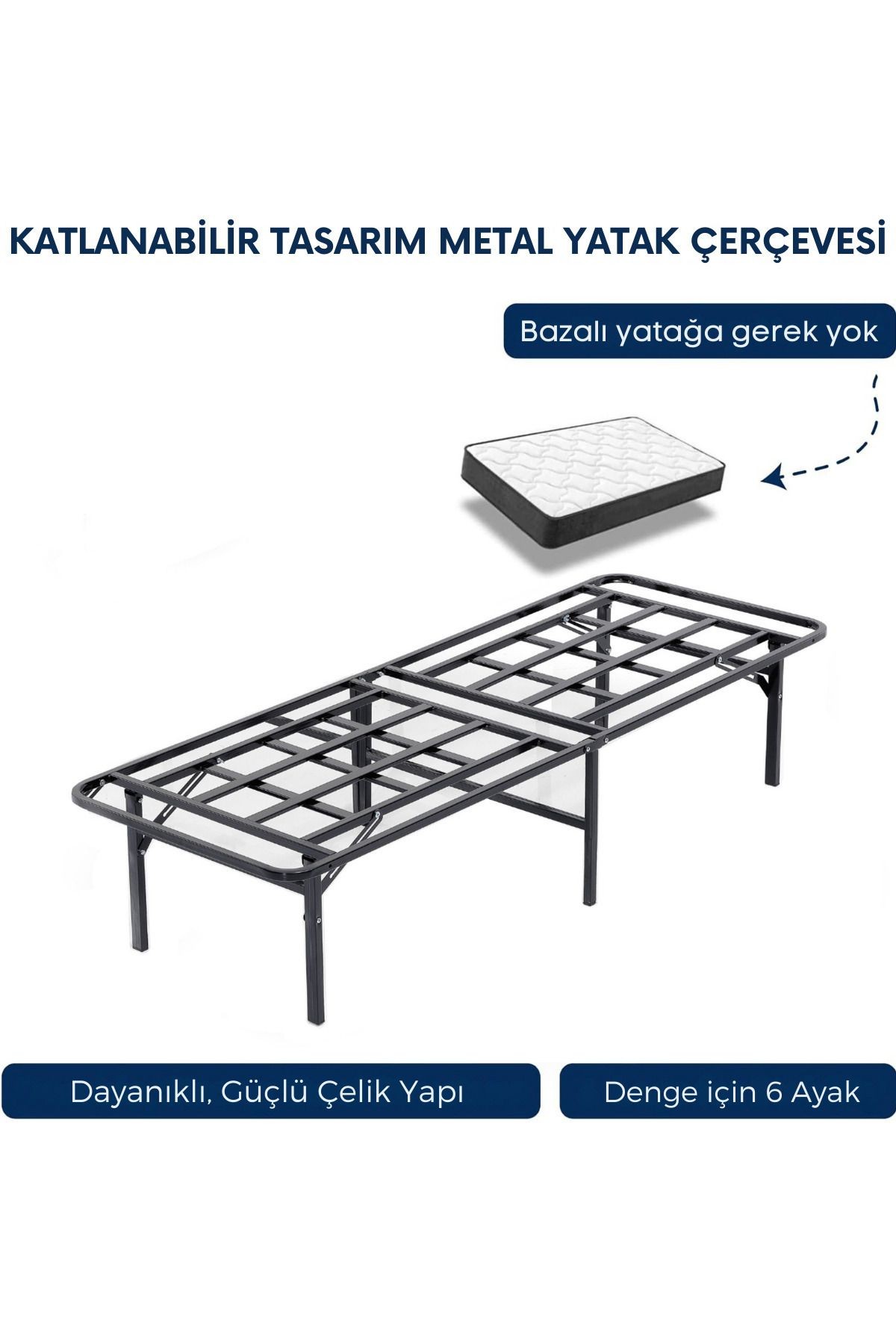 Smart Base -  Tek Kişilik - Katlanır Metal Karyola - AKS Viva