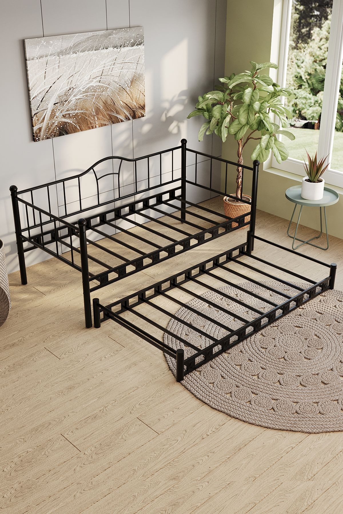 Kamelya - Yavrulu Daybed Sedir Karyola - Siyah - AKS Viva