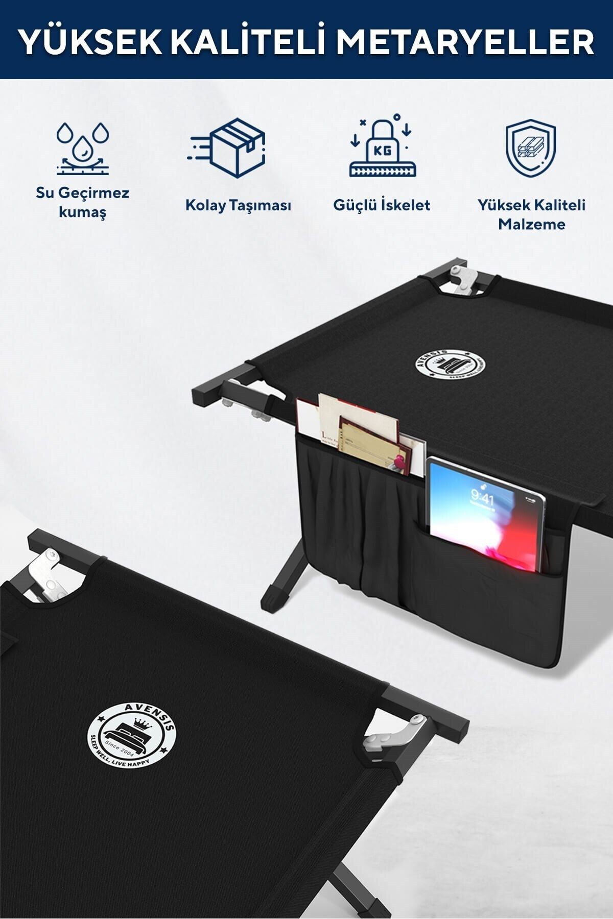 Kampet - Siyah -  Katlanır Kamp Yatağı - AKS Viva
