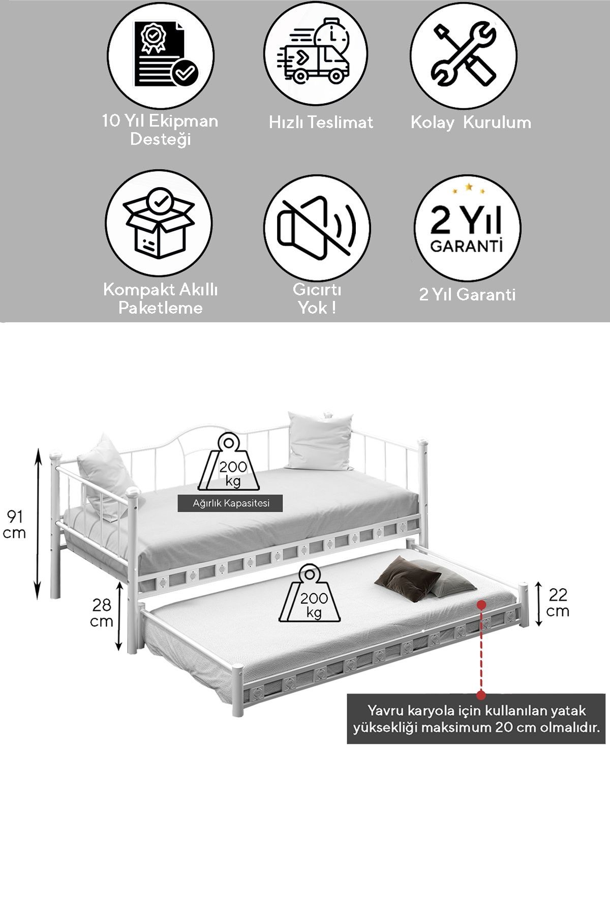 Kamelya - Yavrulu Daybed Sedir Karyola - Siyah - AKS Viva