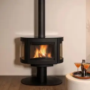 Steel Fire Black Pearl Round Base by NURTAŞ ŞÖMİNE
