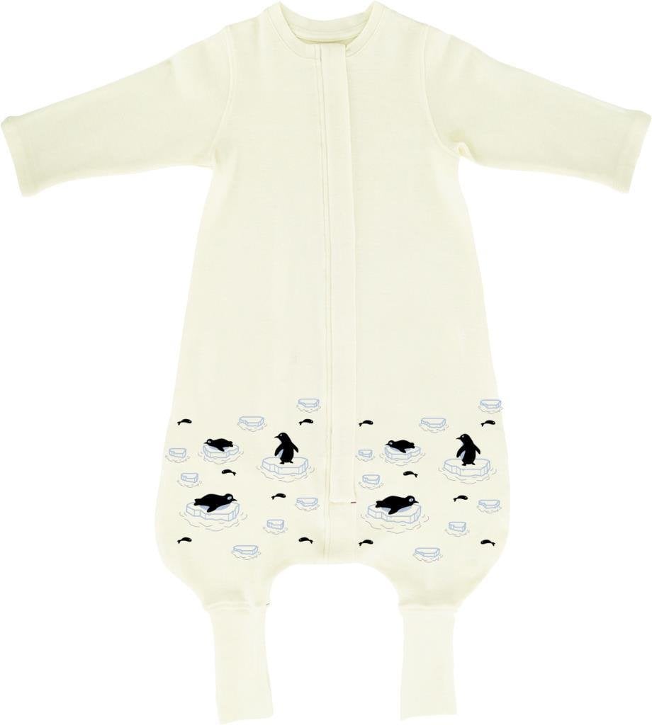 Woolnat Merino Yün Uzun Kollu Tek Katlı Çocuk Uyku Tulumu Penguen Baskılı