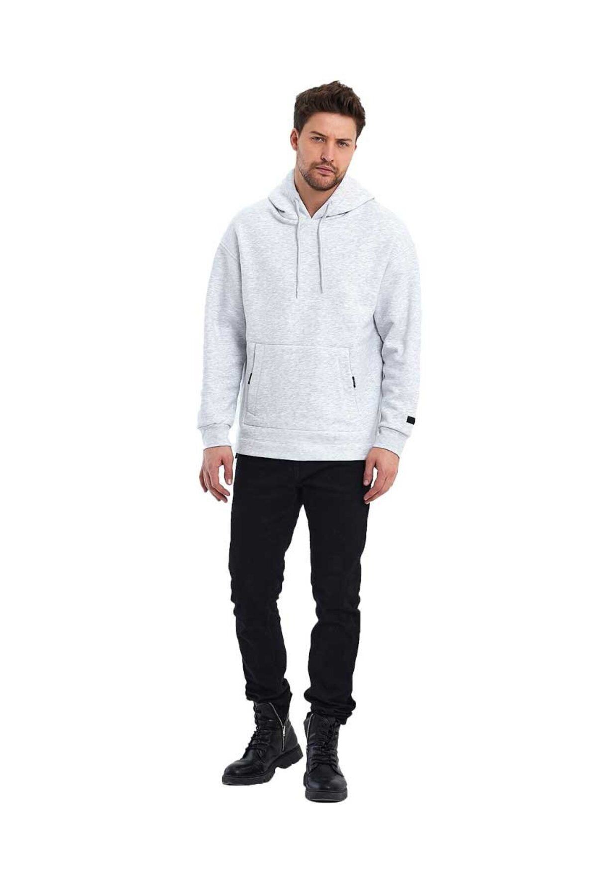 Kapüşonlu Oversize Kanguru Cep Şardonlu 3 İplik Erkek Sweatshirt