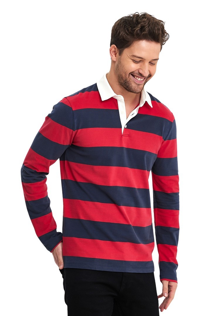 Oxford Model Çizgili Polo Yaka Erkek Uzun Kol Sweatshirt