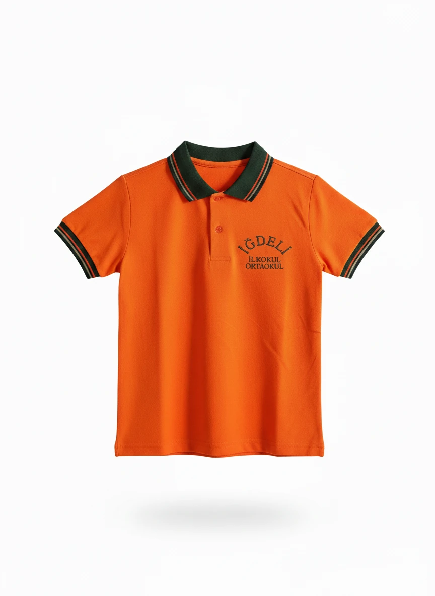 Turuncu Kısa Kollu Lakos Okul Polo Tişörtü – Şerit Detaylı