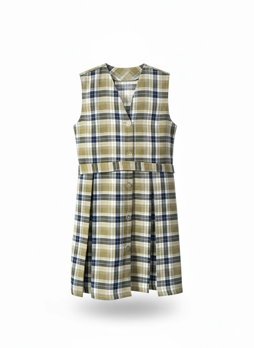 Kareli Kız Öğrenci Okul Jilesi – Düğmeli ve Pileli Model