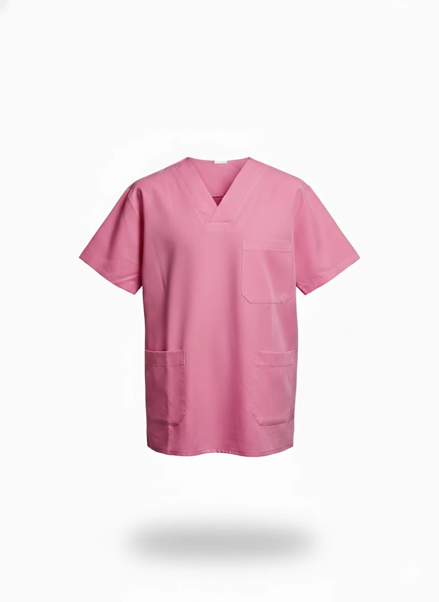 Pembe Kısa Kollu Scrubs Üst