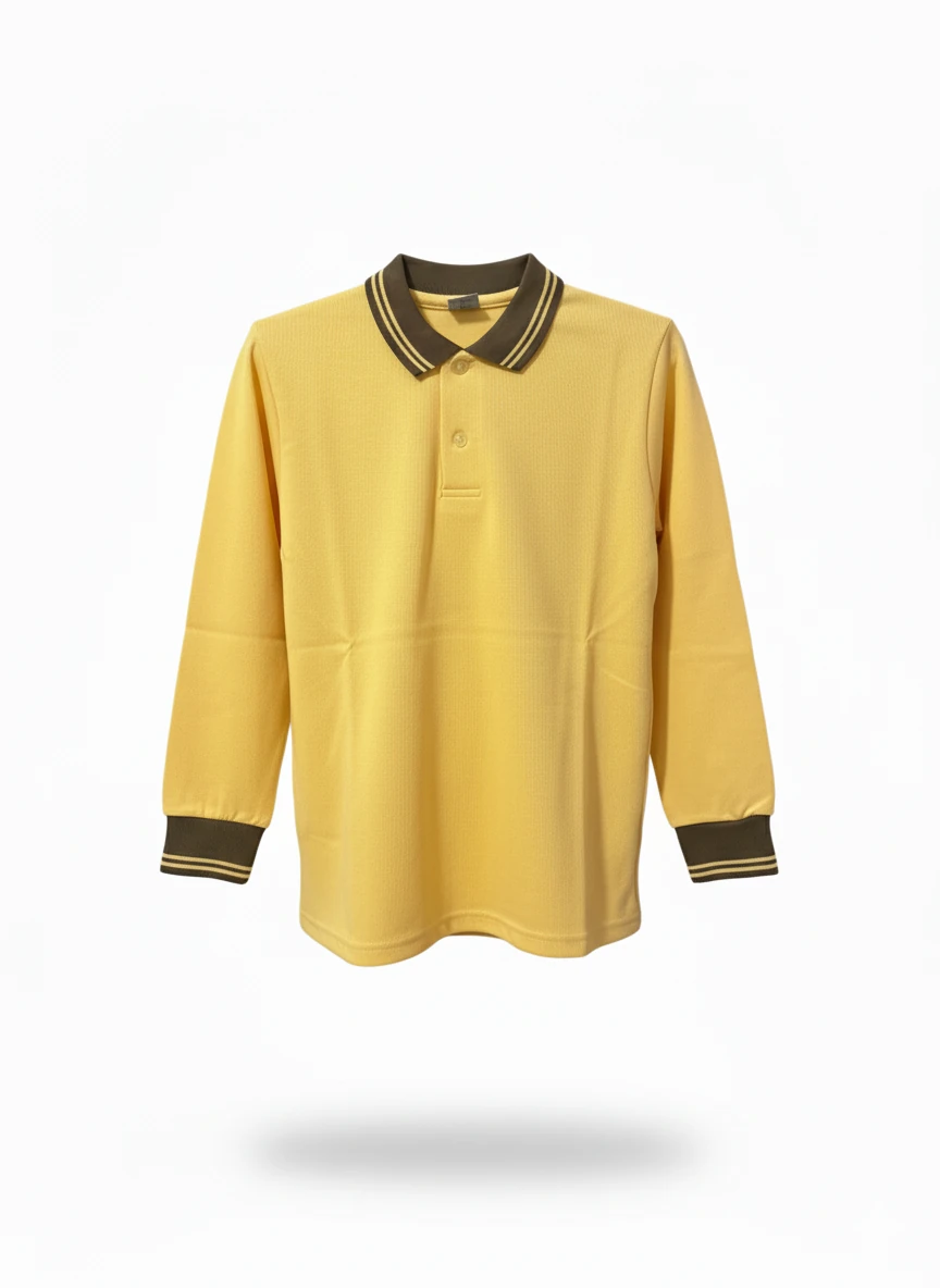 Sarı Uzun Kollu Lakos Okul Polo Tişörtü – Şerit Detaylı