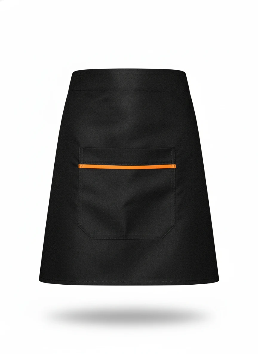 Siyah Turuncu Biyeli Belden Bağlamalı Kısa Önlük – Tek Cepli Model