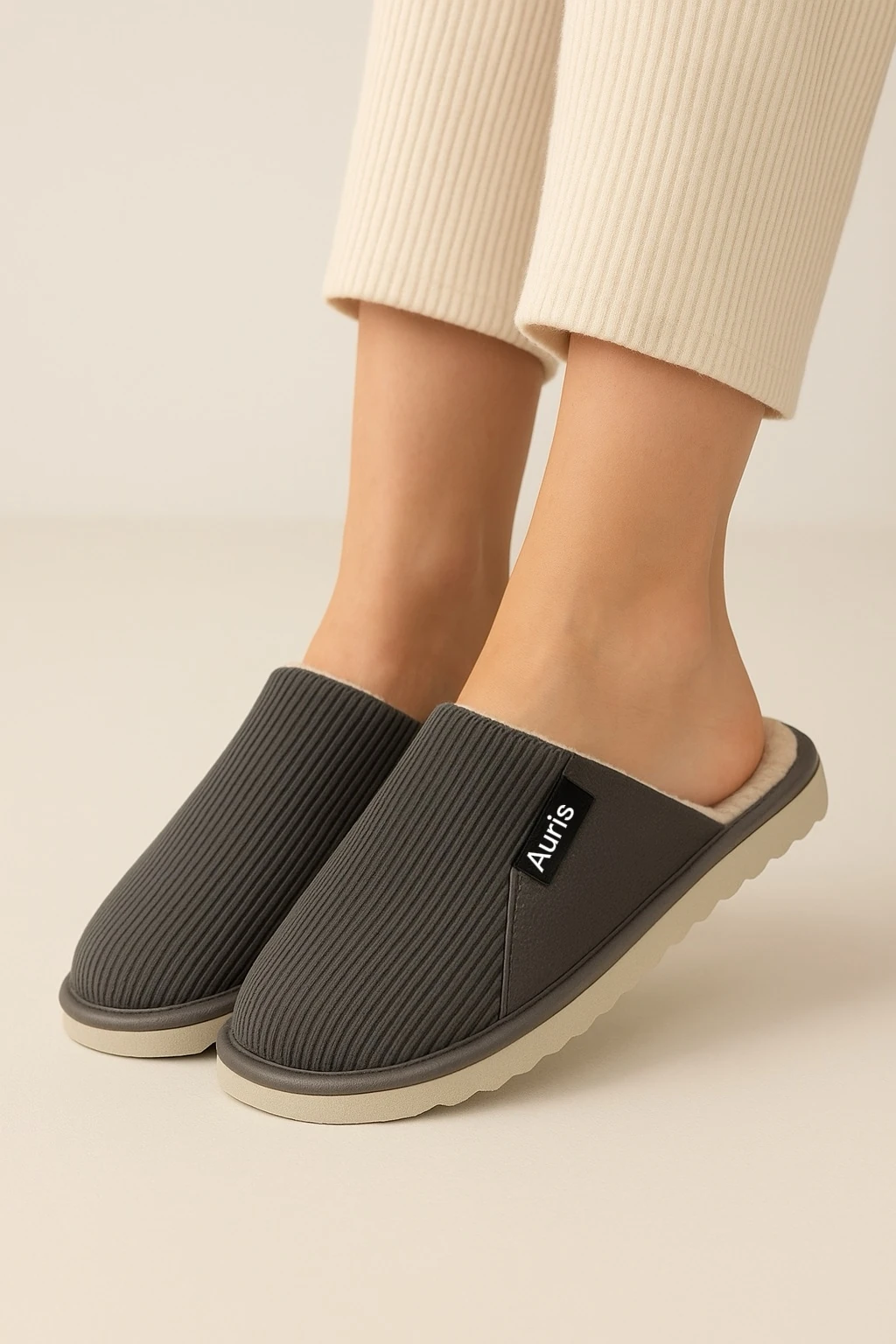 Auris 060 Unisex Kadife Kumaş İçi Kürklü Kışlık Ev Terliği