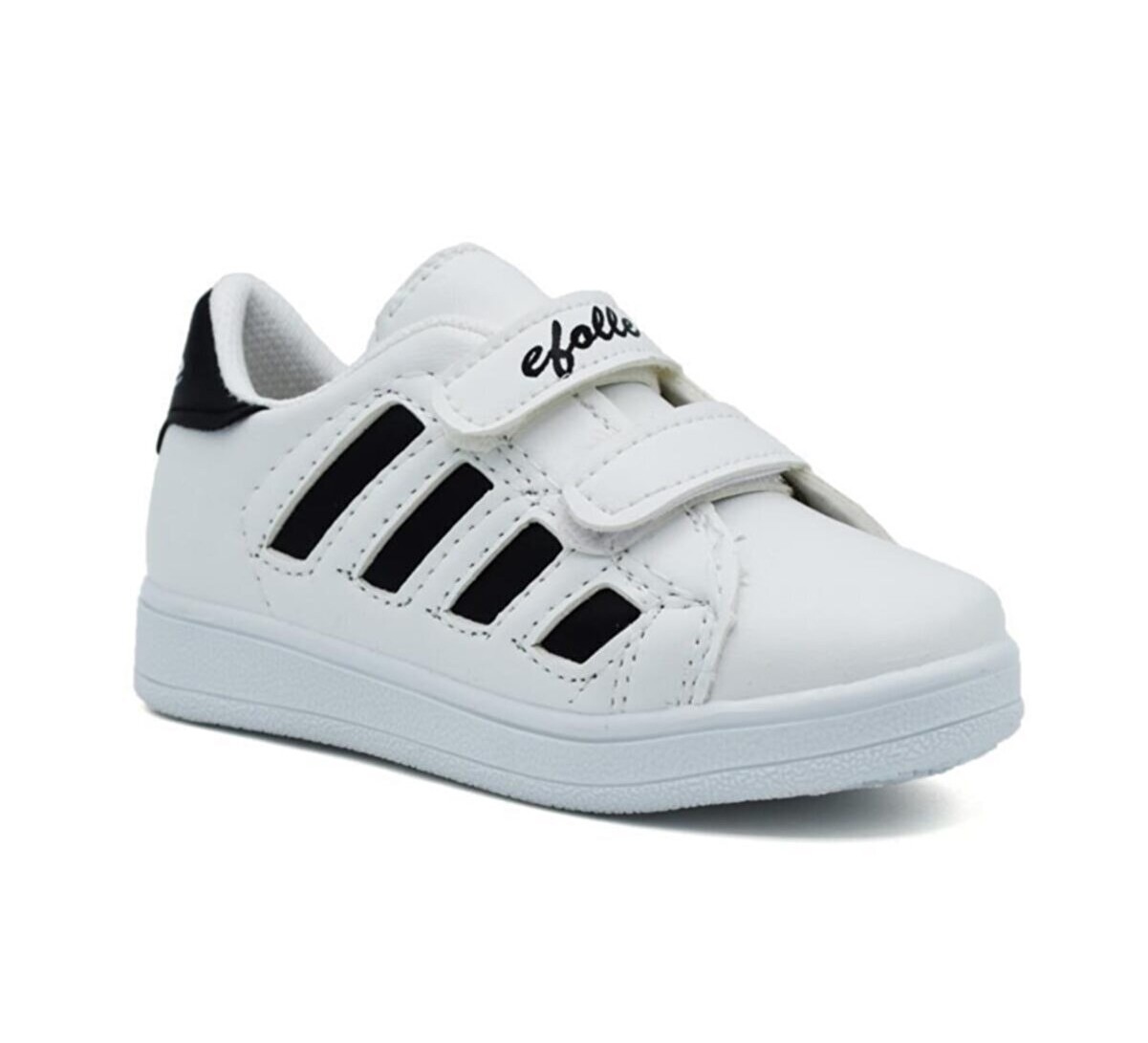 Efolle Unisex Cırtlı Çocuk Spor Ayakkabı 4 Bant Sneaker Ayakkabı - Beyaz-Siyah-Beyaz