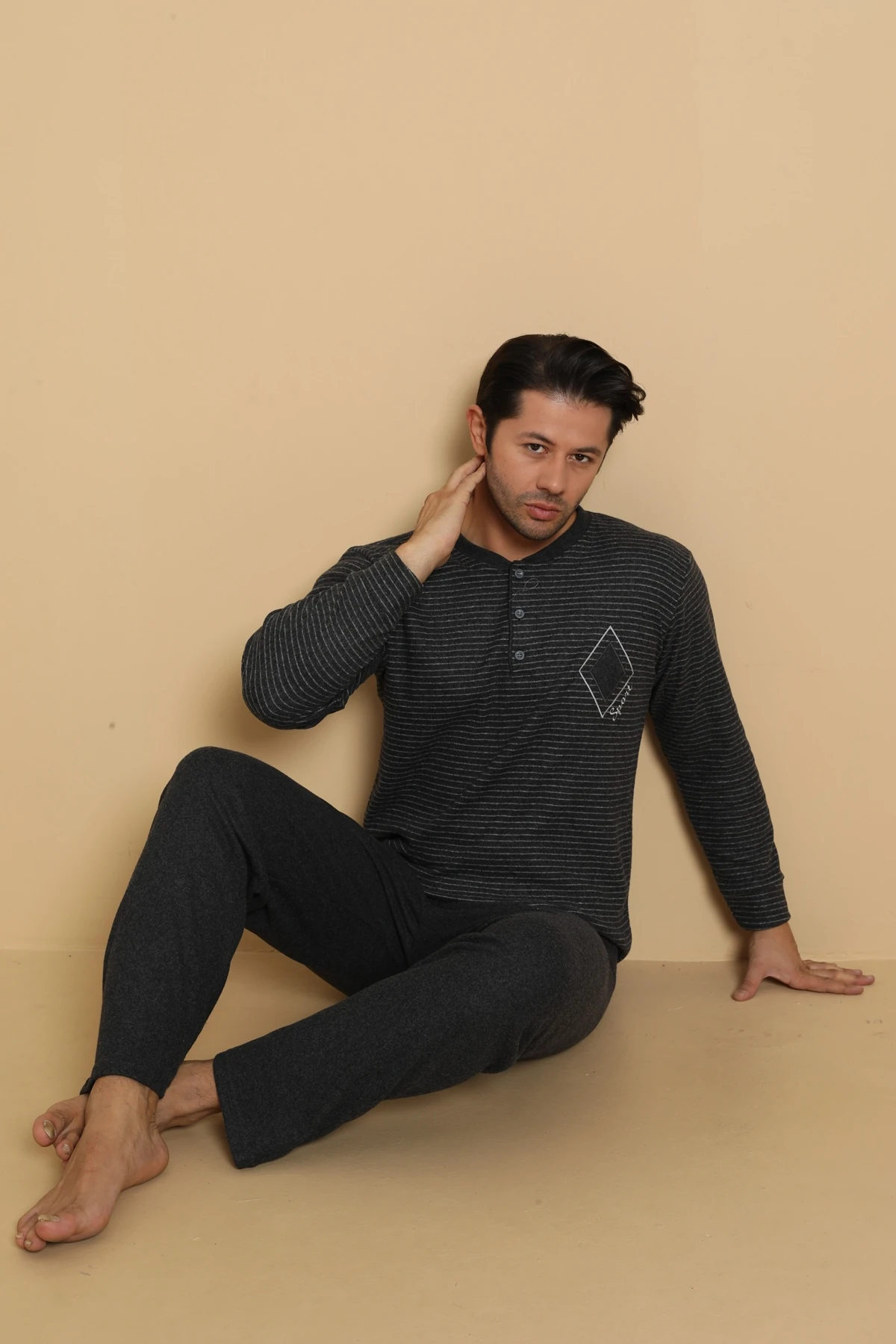 Falkom 7008 İnterlok Kışlık Ekose Pijamalı Erkek Pijama Takımı