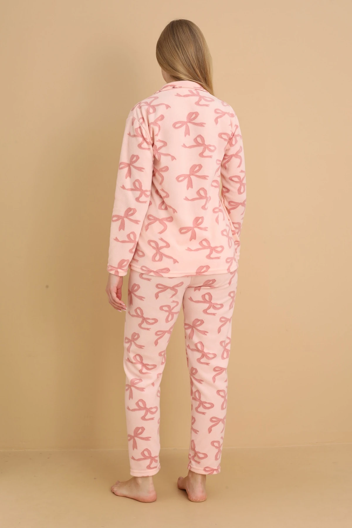 Fawn 1608 Boydan Düğmeli Polar Kumaşlı Kışlık Kadın Pijama Takımı