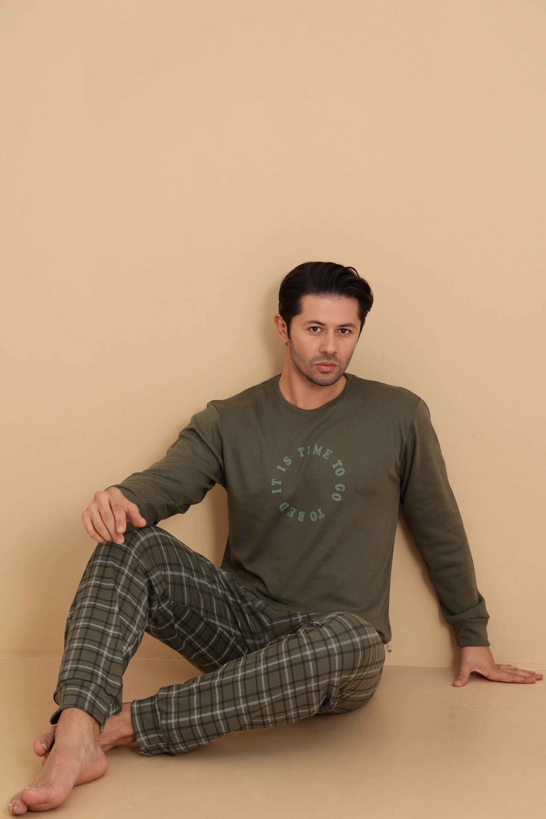 Falkon 7003 İnterlok Kışlık Ekose Pijamalı Erkek Pijama Takımı