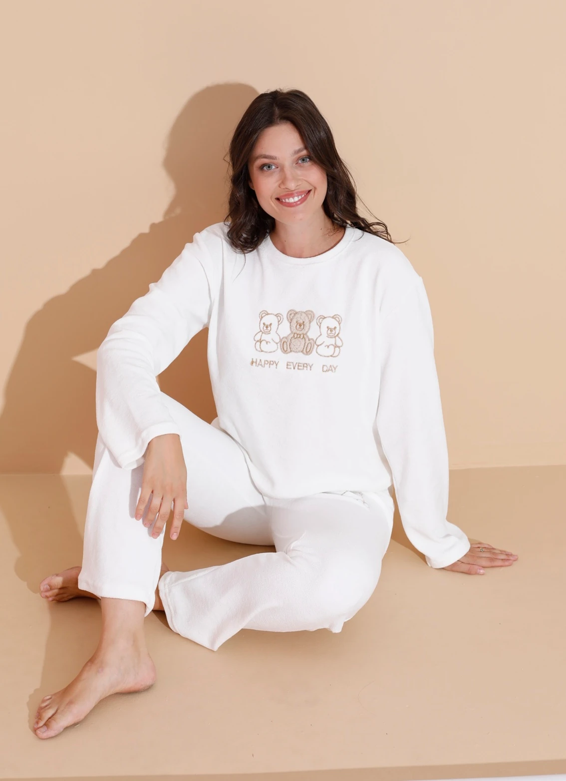 Mirano 9010 Havlu Kumaş Ayıcık Nakışlı Kışlık Kadın Eşofman Pijama Takımı