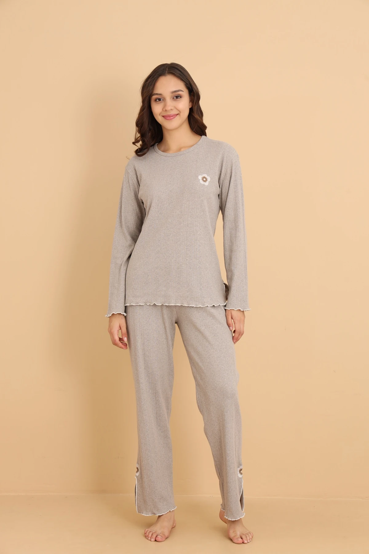 Mirano 8602 Pointel Kumaş Mevsimlik Günlük Çiçekli Kadın Pijama Takımı