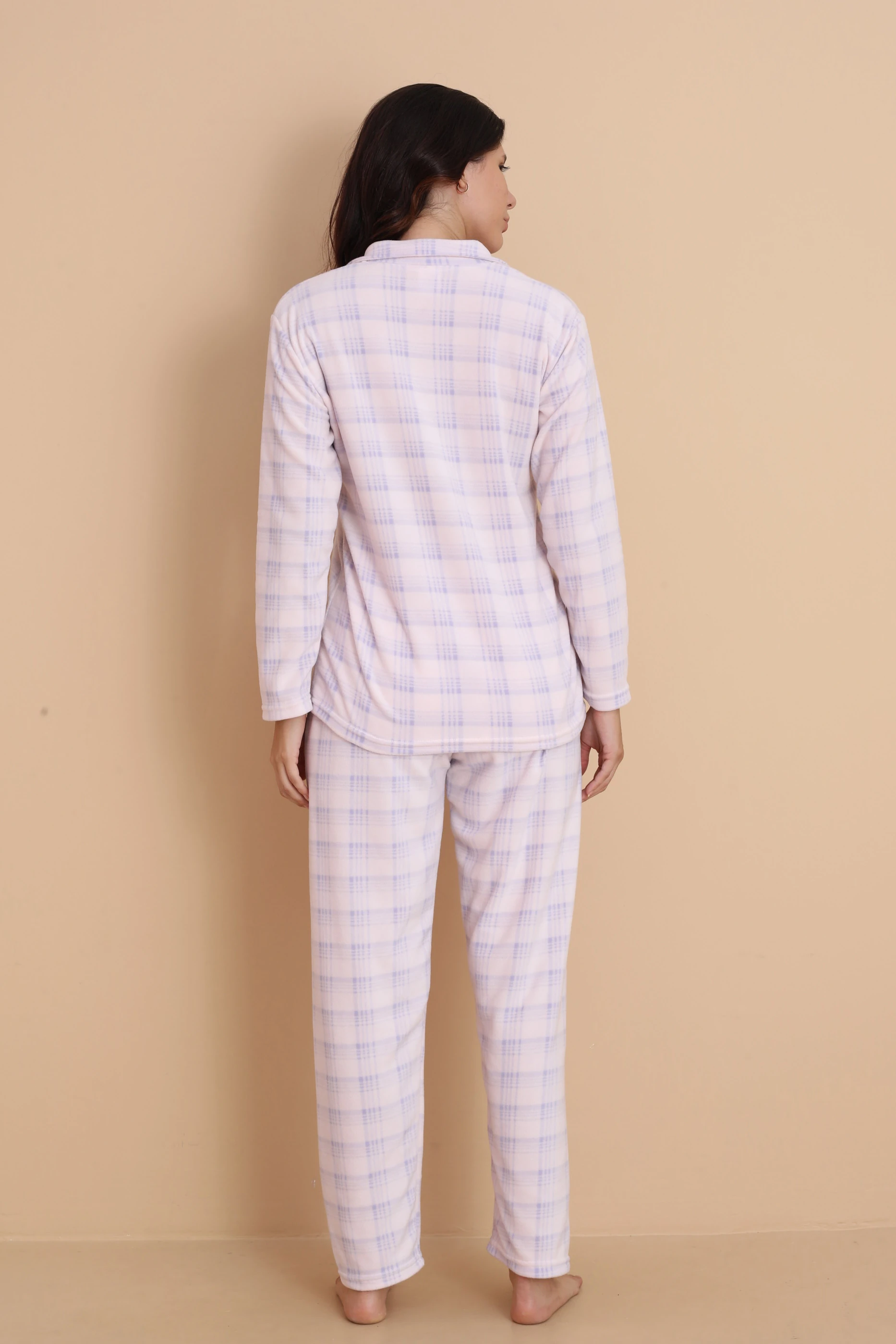 Fawn 1604 Boydan Düğmeli Polar Kışlık Kadın Pijama Takımı