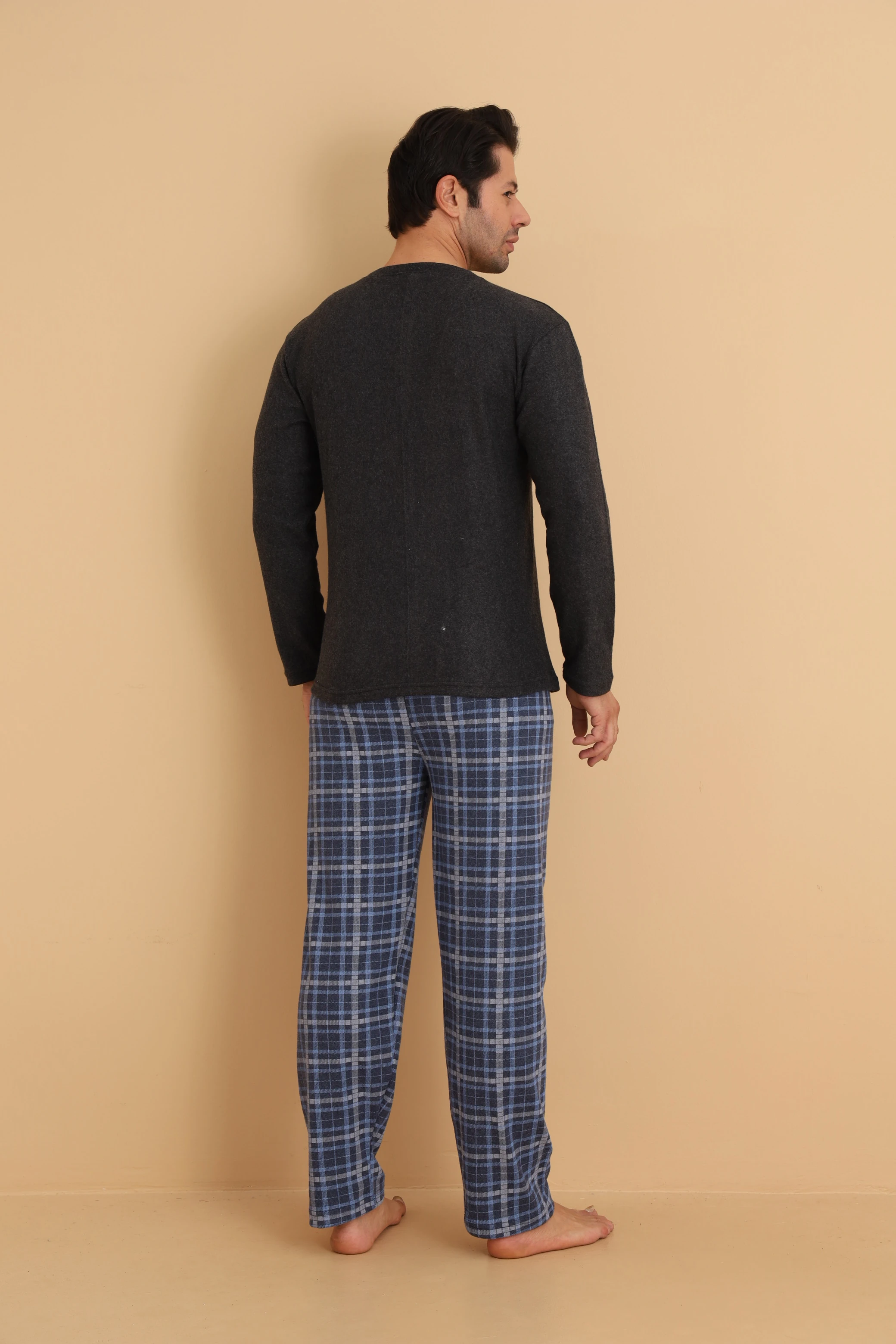 Falkon 7015 İnterlok Kışlık Ekose Pijamalı Erkek Pijama Takımı