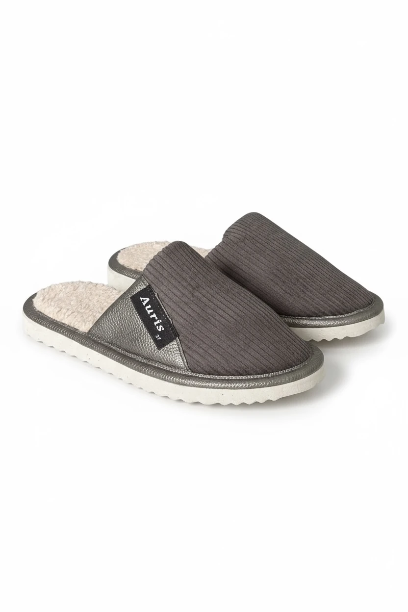 Auris 060 Unisex Kadife Kumaş İçi Kürklü Kışlık Ev Terliği