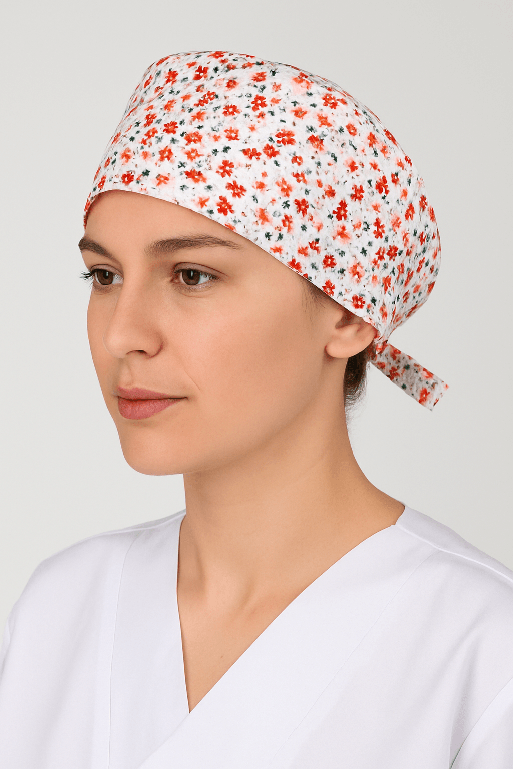 Kırmızı Çiçekli Doktor Hemşire Aşçı Cerrahi Bone Hastane Bone Bandana M454