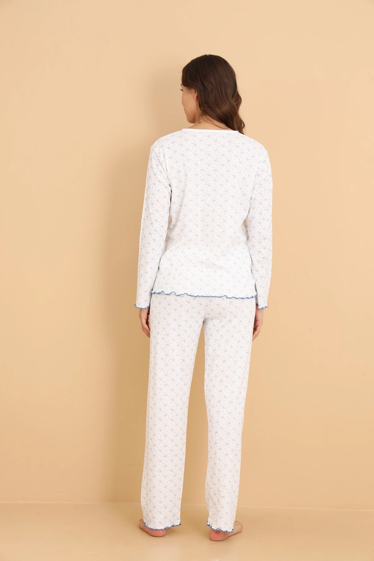 Mirano 8455 Pointel Kumaş Boydan Düğmeli Günlük Çiçekli Kadın Pijama Takımı