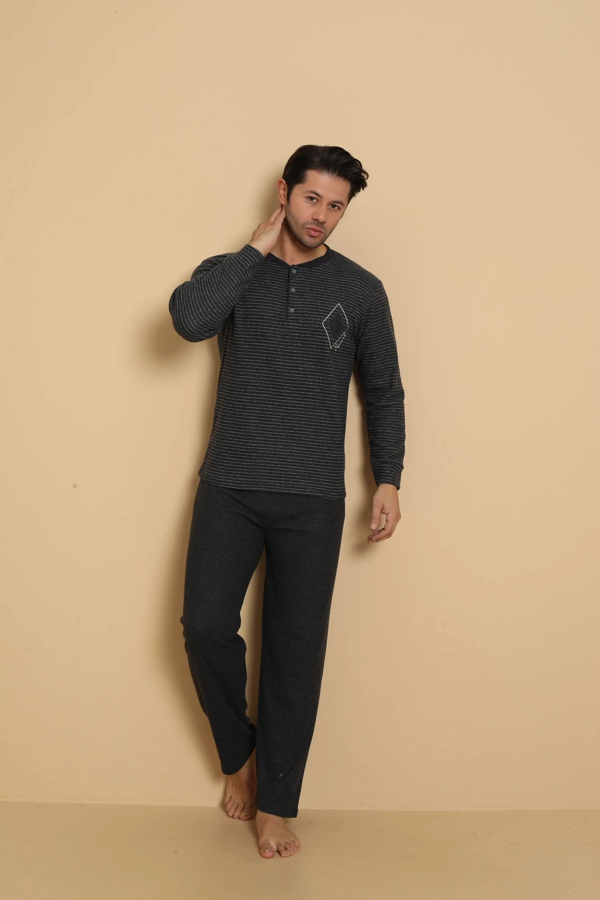 Falkom 7008 İnterlok Kışlık Ekose Pijamalı Erkek Pijama Takımı