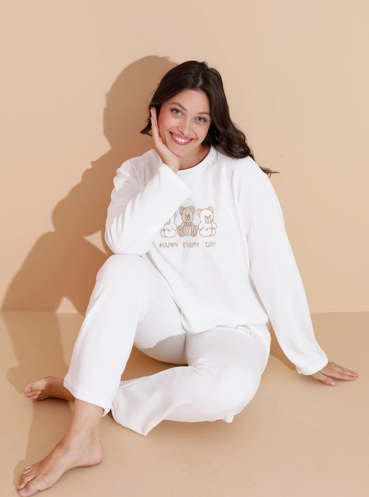 Mirano 9010 Havlu Kumaş Ayıcık Nakışlı Kışlık Kadın Eşofman Pijama Takımı