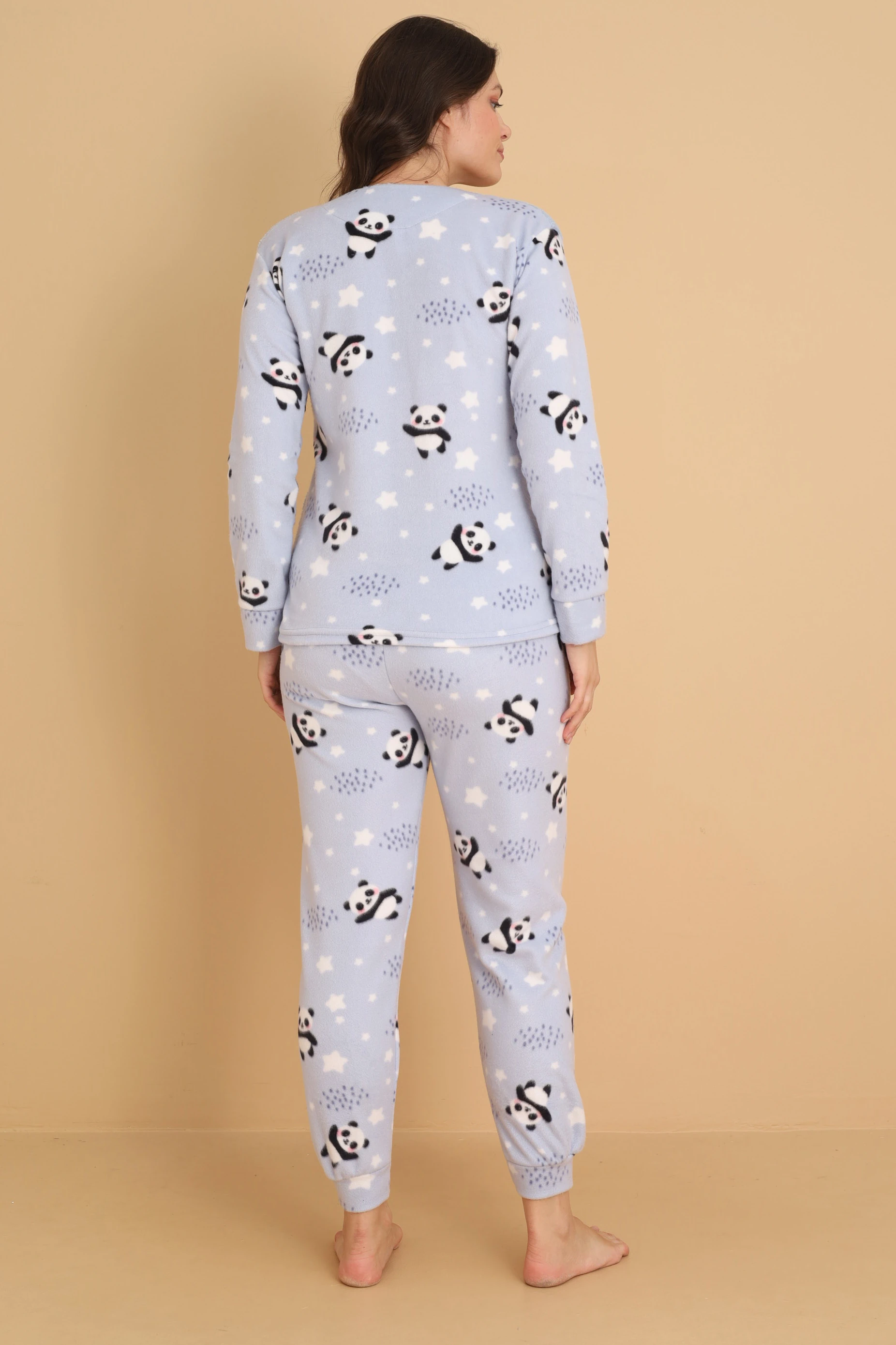 Fawn 1204 Peluş Welsoft Polar Kışlık Yumoş Ayıcıklı Kadın Pijama Takımı