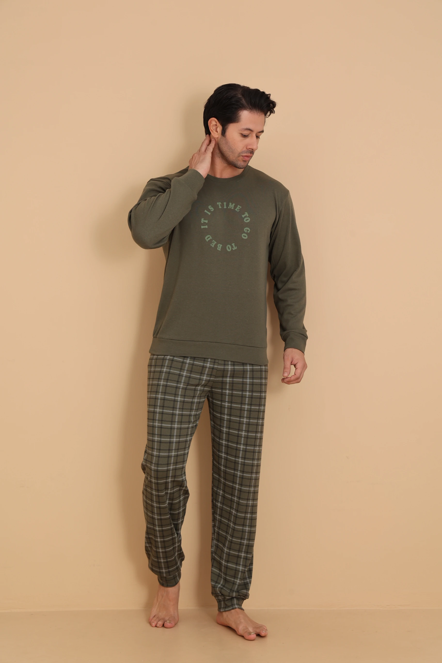 Falkon 7003 İnterlok Kışlık Ekose Pijamalı Erkek Pijama Takımı