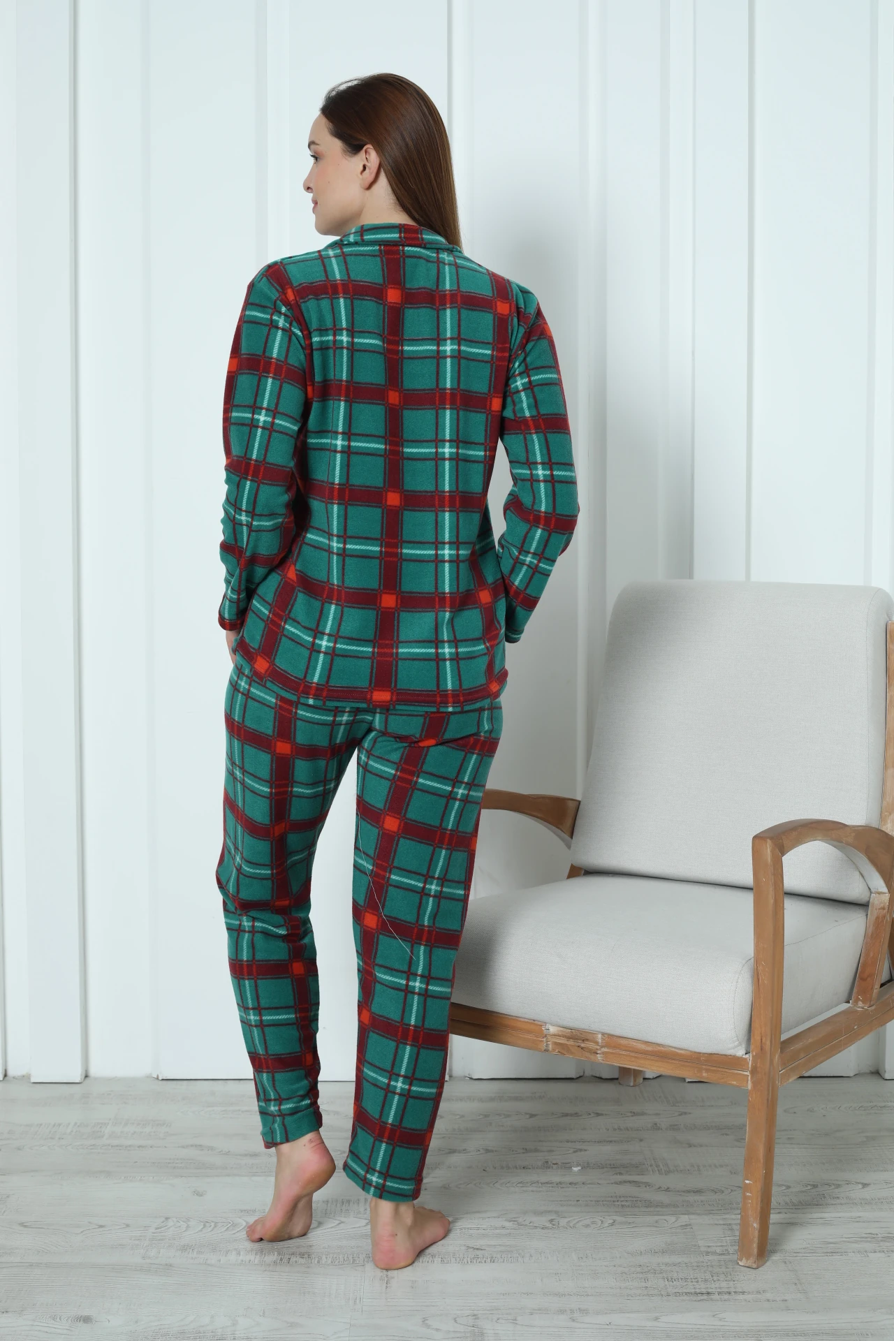 Fawn 3957 Boydan Düğmeli Polar Kışlık Kadın Pijama Takımı